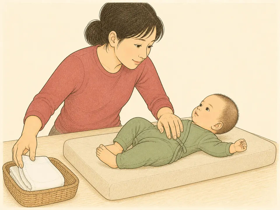 家长换尿布时始终用一只手扶住宝宝